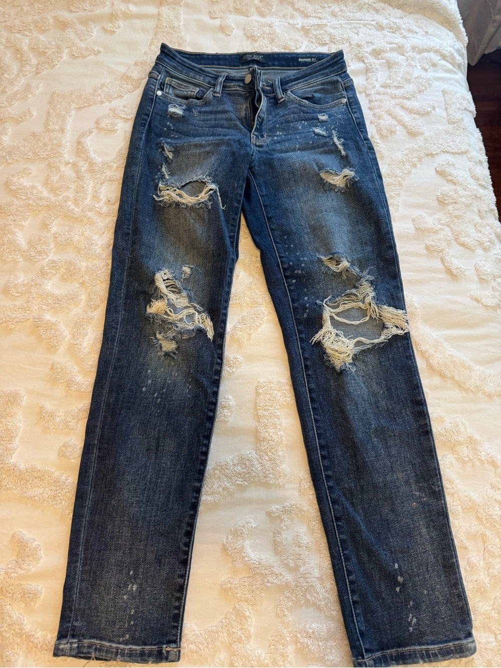 Judy Blue Distressed Dark Blue Boyfriend Jeans